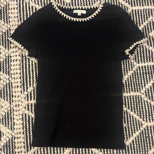 Z Supply Black Short Sleeve Tee with Cream Scallop Trim